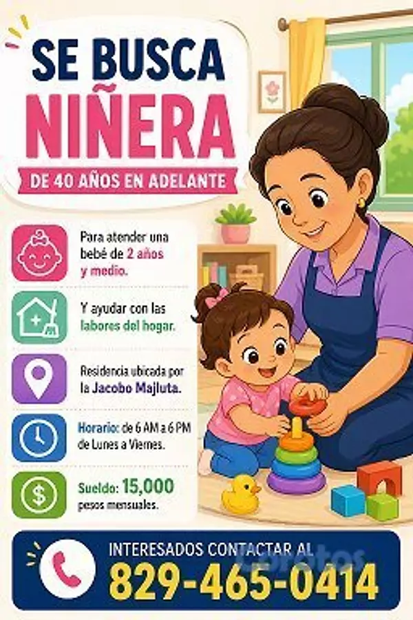 empleos disponibles - Se solicita niñera para atender una bebé de 2 años