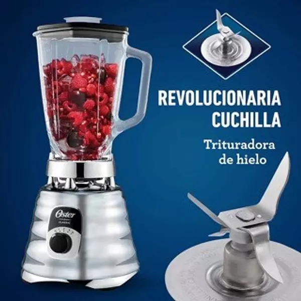 electrodomesticos - Licuadora clásica Oster cromada con perilla ergonómica de 3 velocidades 700watts 7