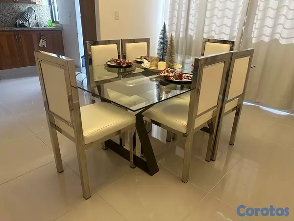 muebles y colchones - COMEDOR ELEGANTE DE 6 sillas en acero inoxidable y 4