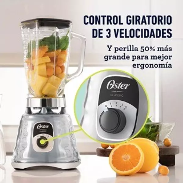 electrodomesticos - Licuadora clásica Oster cromada con perilla ergonómica de 3 velocidades 700watts 8