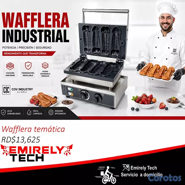 equipos profesionales - Wafflera tematica con capacidad para 4 piezas  1