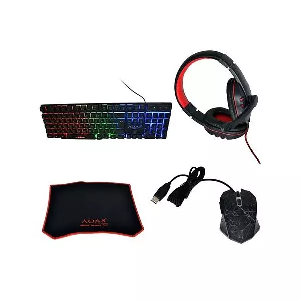 accesorios para electronica - Kit de Gamer Juego Combo Teclado + Mouse + Audifonos + Mouse pad gaming 4