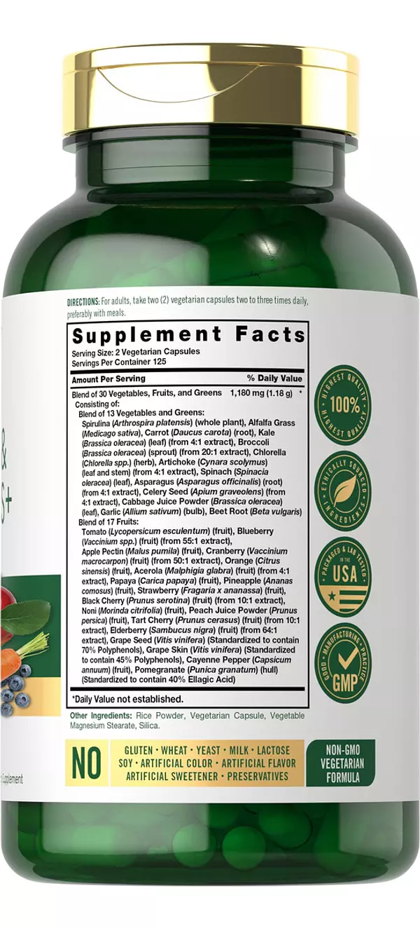 Salud y Equipamiento Médico - Suplemento De Frutas Y Verduras 250 Capsulas 2