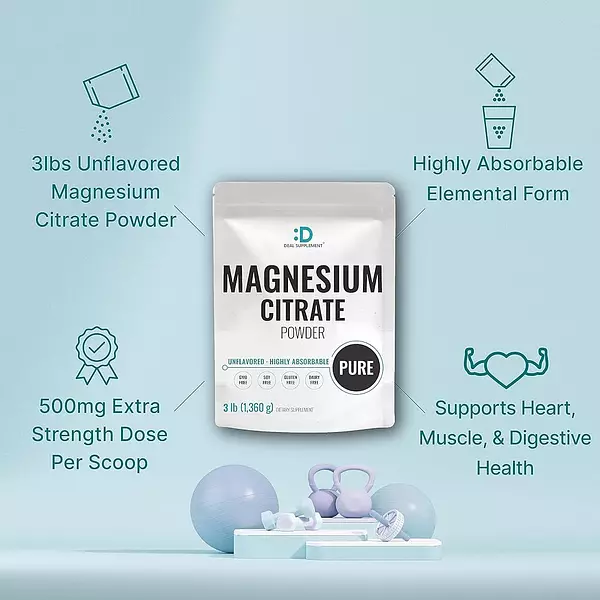 Salud y Equipamiento Médico - Citrato De Magnesio En Polvo 500 Mg, 3 Libras Sin Sabor 4