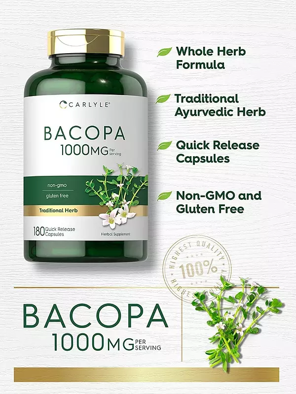 Salud y Equipamiento Médico - Bacopa Monnieri 1000 Mg 180 Cap Sin Ogm Y Sin Gluten 4