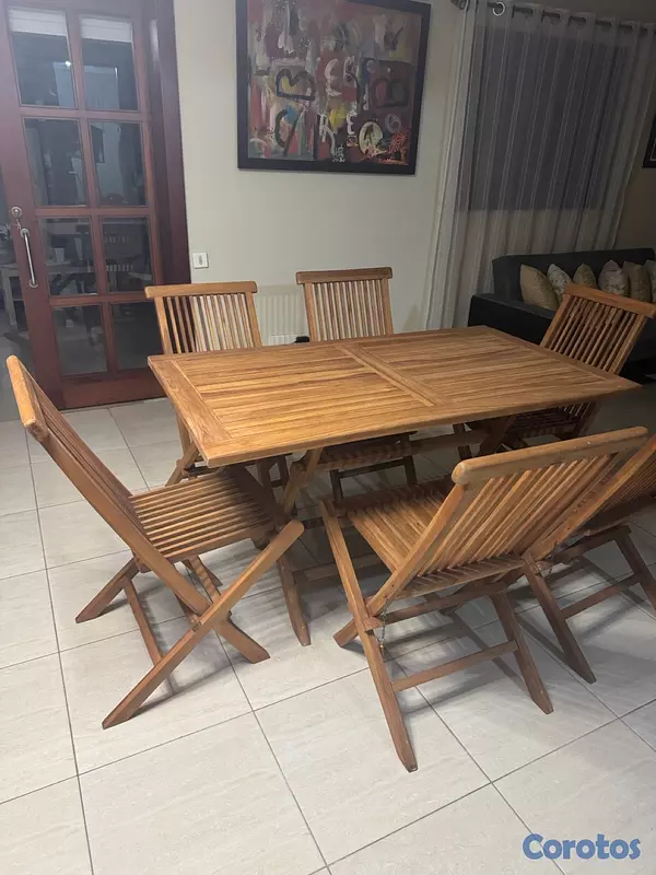 muebles y colchones - Mesa de madera con 7 sillas todo plegable fácil de guardar  5