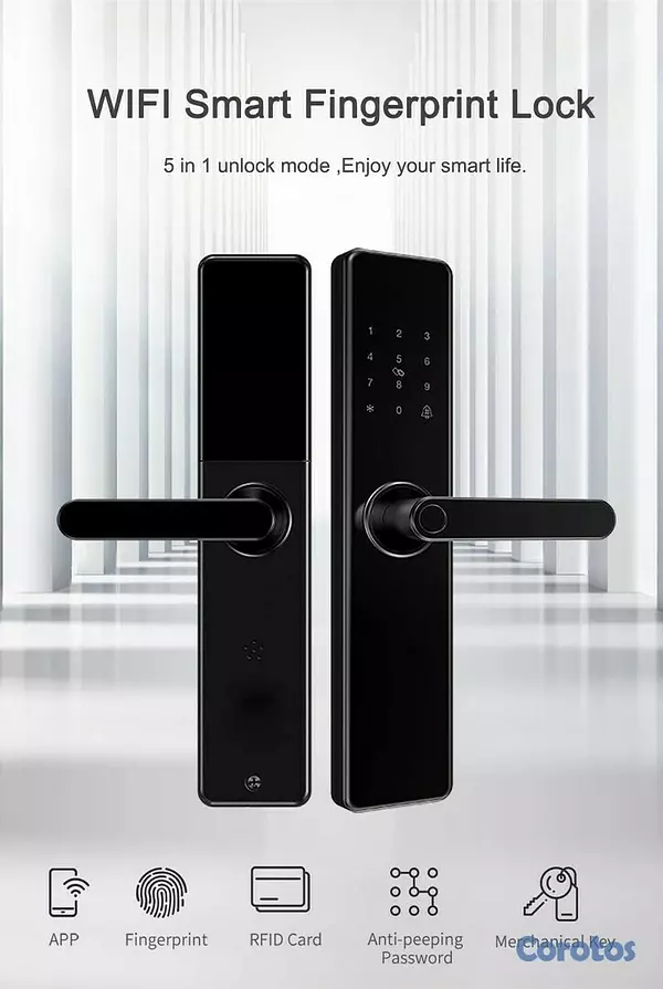 otros electronicos - Cerradura smart para puerta con huella digital inteligente y llaves de acceso 4