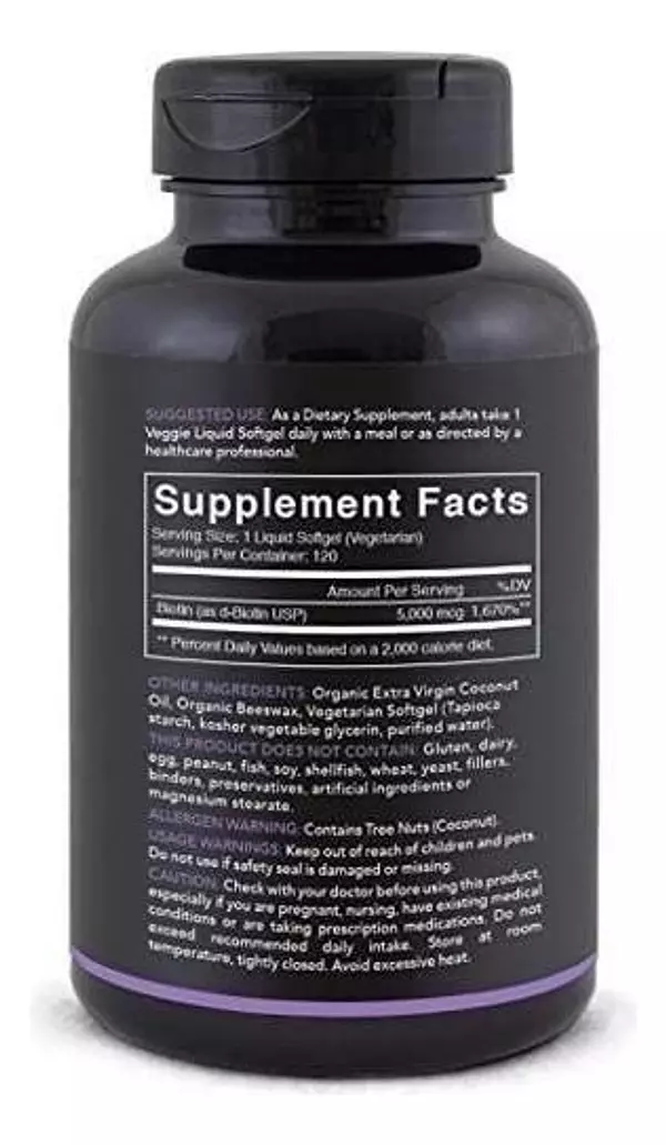 Salud y Equipamiento Médico - Biotina Alta Potencia 5000mcg Aceite Coco Sin Gluten X 120 2