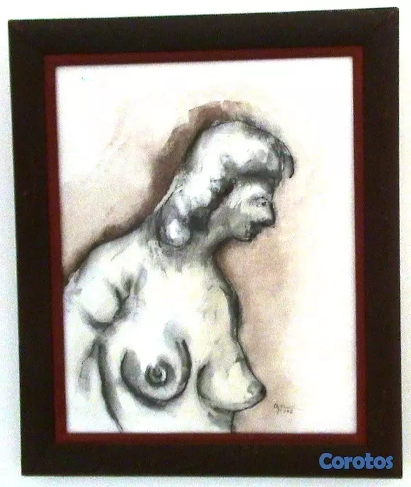 decoración y accesorios - Cuadro original Aquiles Azar 17 x 21 pulg, tema desnudo, pintado 2006
