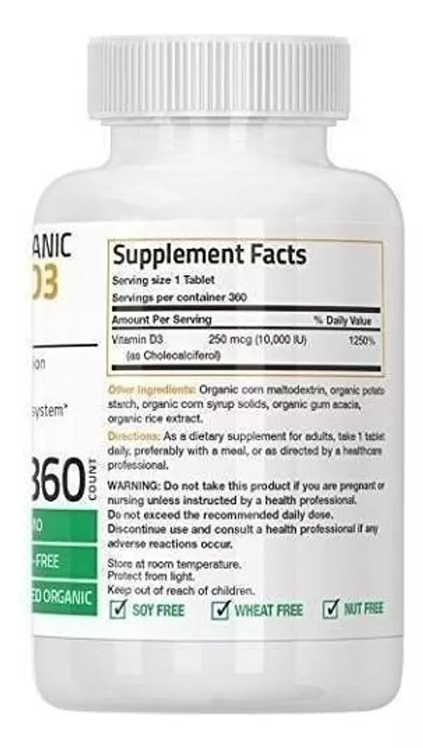 Salud y Equipamiento Médico - Vitamina D3 10,000 Iu Organico Non-gmo Bronson 360 Tabletas 4
