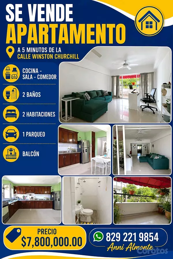 apartamentos - Vendo
apto. 3er piso a 5 minutos de la Winston Churchill.
 6