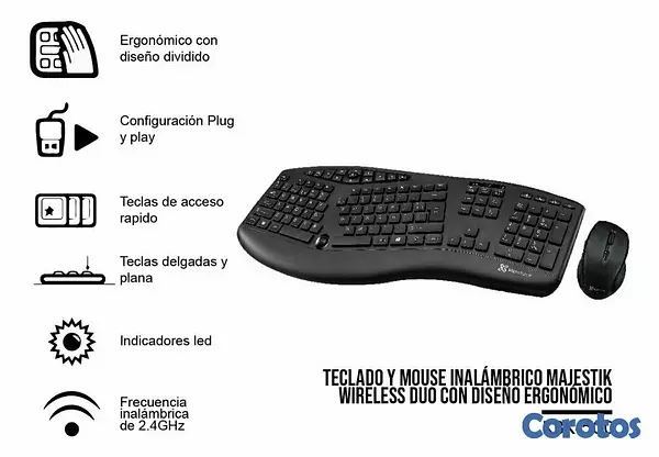 computadoras y laptops - TECLADO Y MOUSE KLIPX MAJESTIK DUO, INALAMBRICO, ERGONOMICO, MULTIMEDIA, BLACK,  1