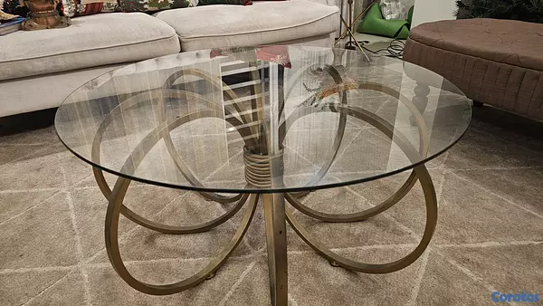 decoración y accesorios - Mesa de centro para sala de cristal base dorada 2