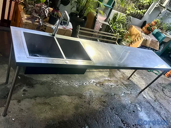 cocina - Fregadero doble y mesa de trabajo en acero inoxida 3