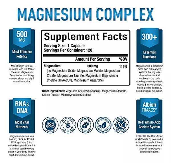 Salud y Equipamiento Médico - Magnesio Complex Citrato Malato Taurato Aspartato 120 Cap 2