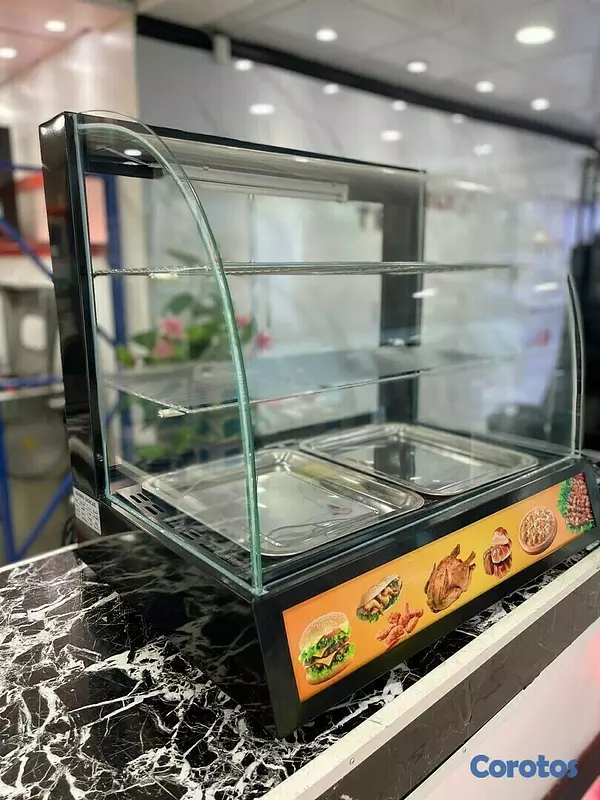equipos profesionales - Vitrina electrica de alimentos exhibidora mostrador calentadora de comida rapida 9