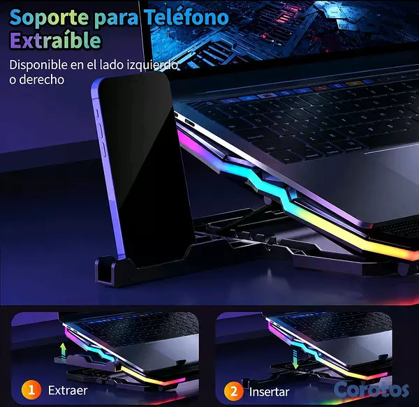 computadoras y laptops - Base Enfriadora RGB para Laptop con 6 Ventiladores + Soporte para Celular 6