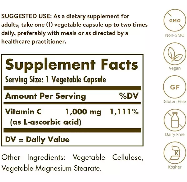 Salud y Equipamiento Médico - Vitamina C Solgar 100 Capsulas 3