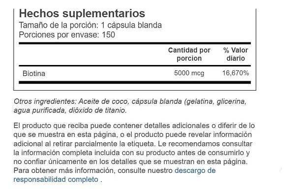 Salud y Equipamiento Médico - Nutricost Biotina 5000mcg 150ca 2