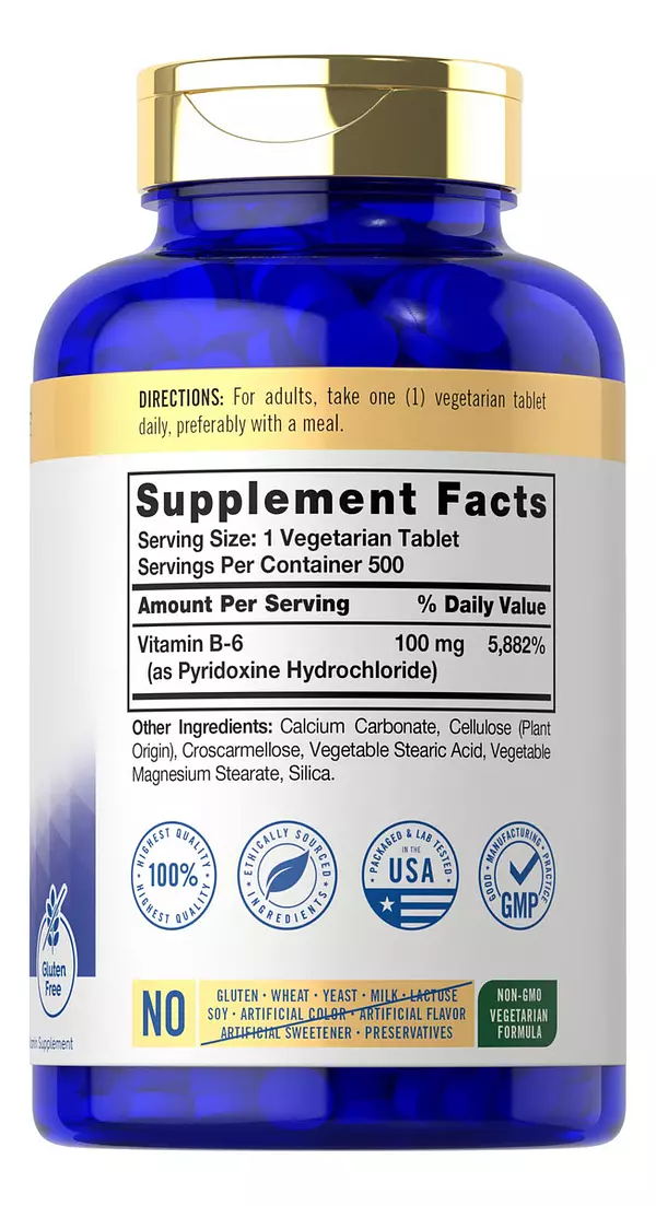 Salud y Equipamiento Médico - Carlyle Vitamina B6 100mg | 500 Comprimidos | Vegetariano, S 3