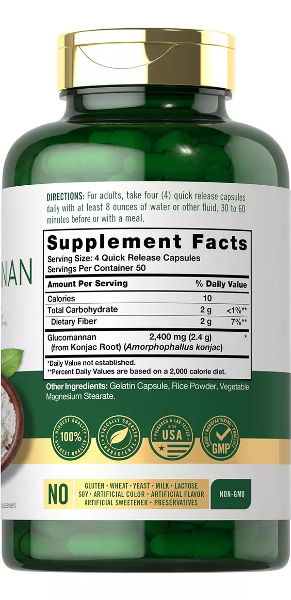 Salud y Equipamiento Médico - Glucomanano 2400mg 200 Capsulas Carlyle 2