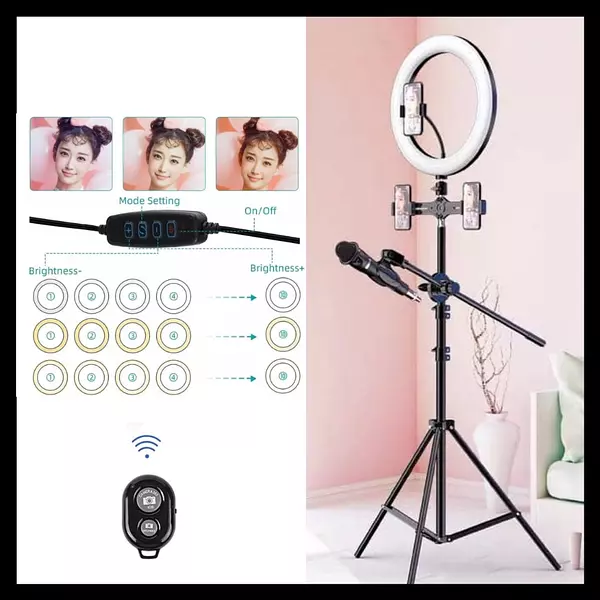 accesorios para electronica - ARO Luz LED de Anillo con Soporte para Celular micrófono y Tarjeta de Sonido 2