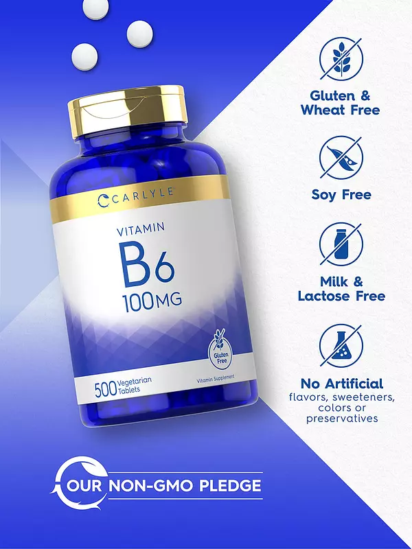Salud y Equipamiento Médico - Carlyle Vitamina B6 100mg | 500 Comprimidos | Vegetariano, S 5