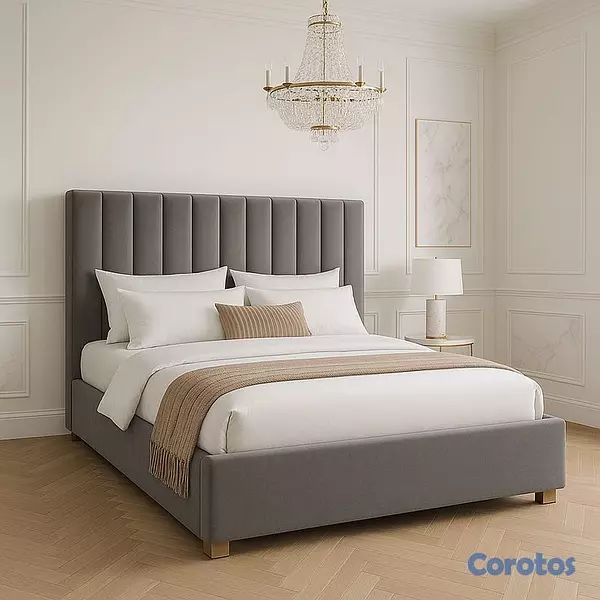 muebles y colchones - Cama tapizada moderna Gris+Colchón. Nueva 2