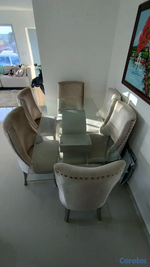 muebles y colchones - comedor de 6 en cristal  3