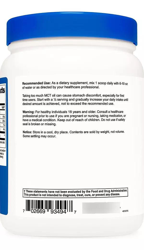 Salud y Equipamiento Médico - C8 Aceite Mct En Polvo 1lb (16oz) - Nutricost 3