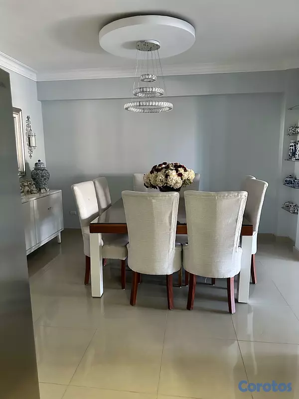 muebles y colchones - comedor cuadrado de 8 sillas tope color madera natural y patas blancas 2