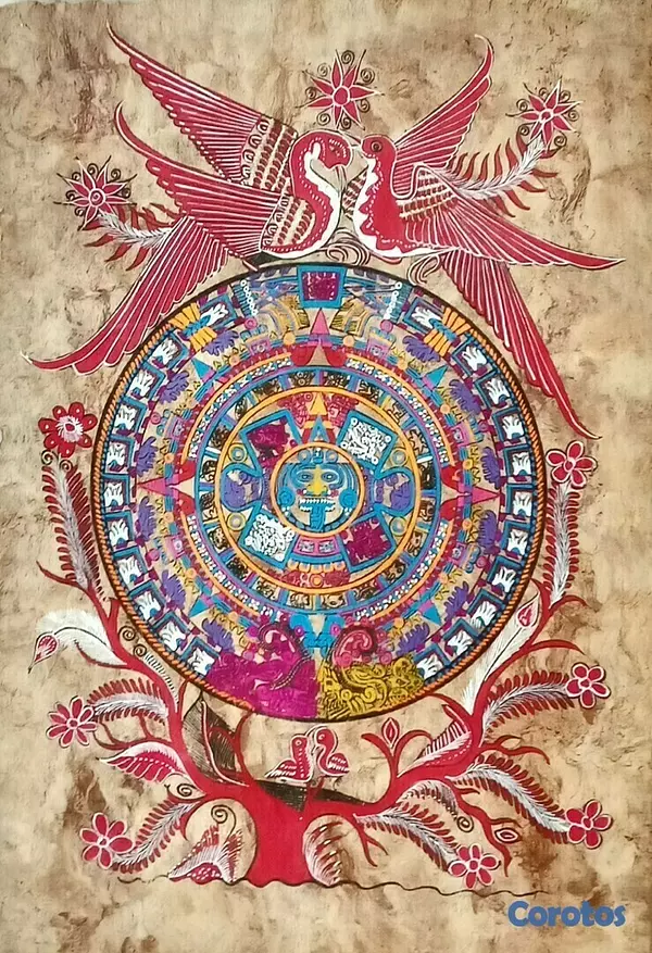 decoración y accesorios - Pintura artesanal mexicana en papel de amate. Lámina poster cuadro  2