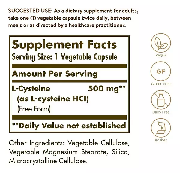 Salud y Equipamiento Médico - L-cysteine 500 Mg Solgar, 90 Cápsulas Vegetales 3