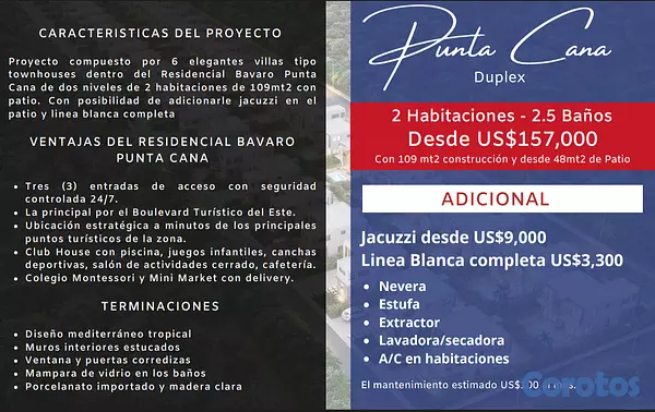 casas vacacionales y villas - venta de villas duplex tipo townhouse en punta cana República Dominicana  6