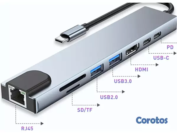 otros electronicos - HUB USB MYO TIPO-C, 8 EN 1, USB 3.0, USB 2.0, 1X H 1