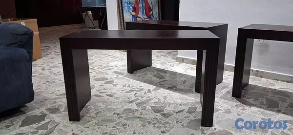 decoración y accesorios - Set de 3 taburetes elegantes de madera de caoba (2 1