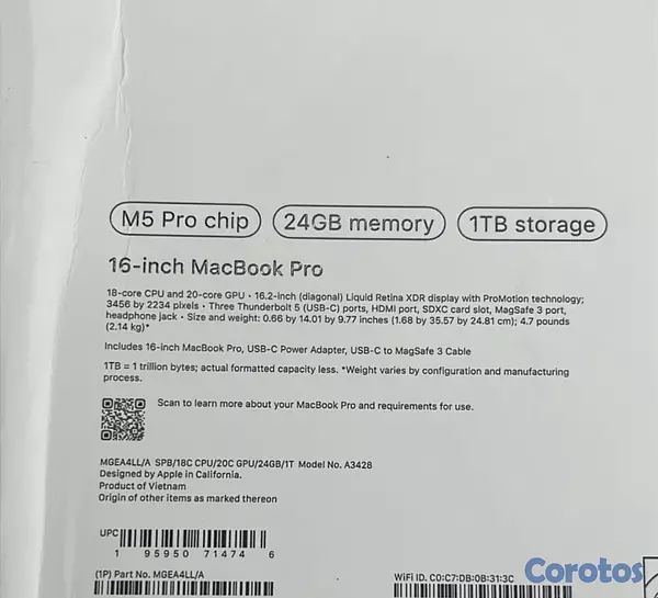 computadoras y laptops - MacBook Pro 16” M5 Pro 24GB+1TB Sellada 3