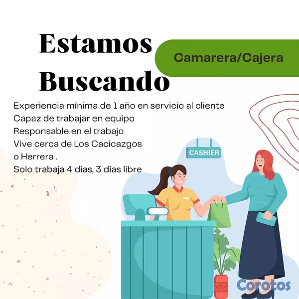 empleos disponibles - Se busca Camarera/Cajera para inmediato  2