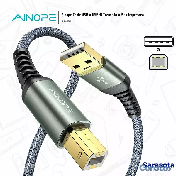 accesorios para electronica - Ainope Cable USB a USB-B Trenzado Impresora 2