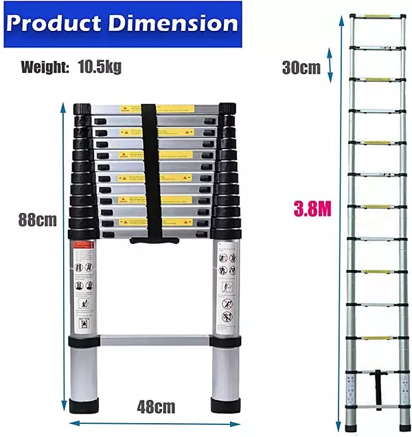 herramientas, jardines y exterior - Escalera telescópica de aluminio de 12.5 pies de extensión retractil multiusos 3