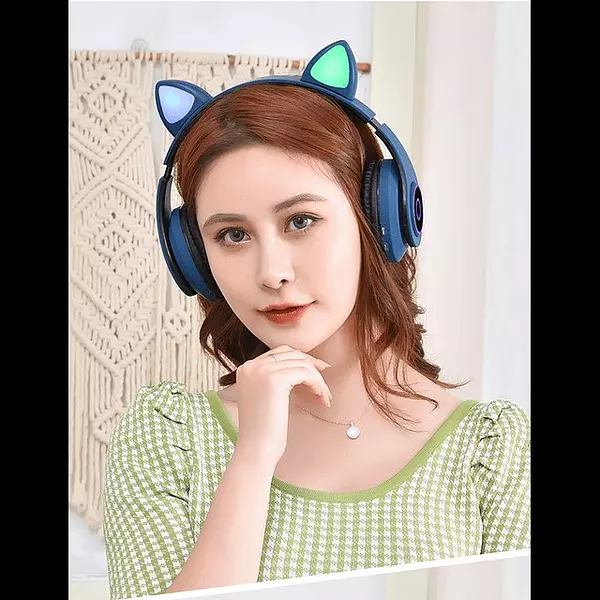 accesorios para electronica - Audifonos inalámbricos con reproductor MP3, luces LED orejas de gato tiktok 2