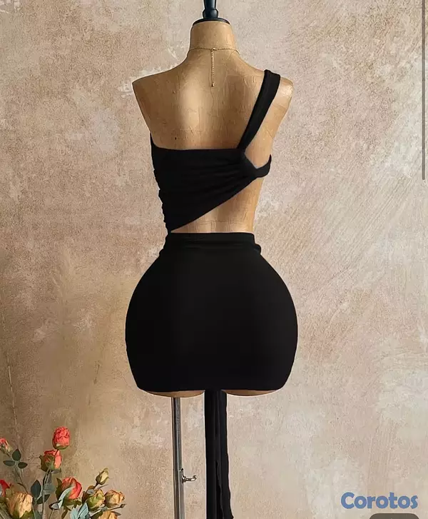 ropa para mujer - Vestido corto tipo camisola para mujer con diseño  2