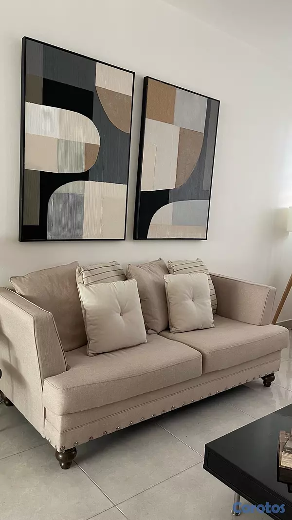 muebles y colchones - Juego de Sofás Beige Modernos (2 piezas) 7