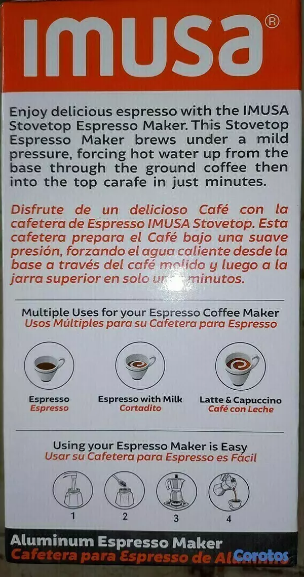 cocina - CAFETERA PARA EXPRESSO DE ALUMINIO DE 6 TAZAS IMUSA. 3