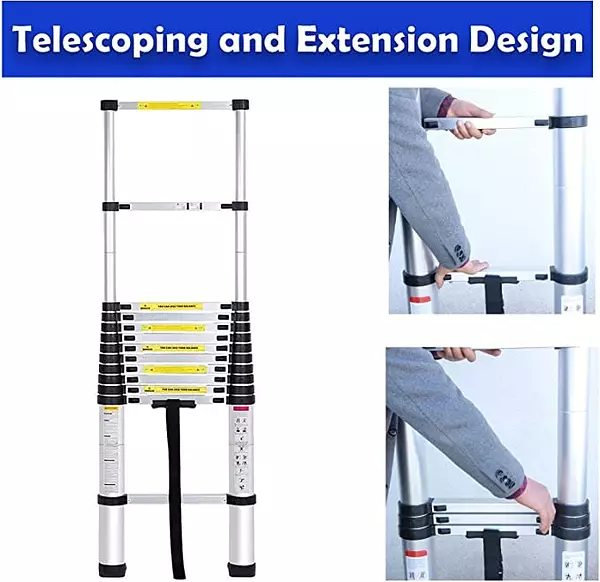 herramientas, jardines y exterior - Escalera telescópica de aluminio de 12.5 pies de extensión retractil multiusos 2