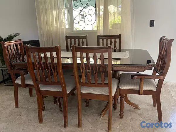muebles y colchones - Comedor De 6 Silla En Caoba Natural Y Tope De Cris 1