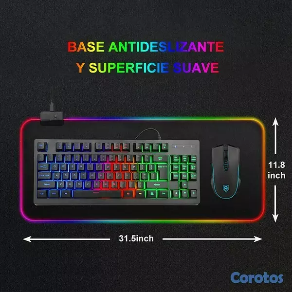 accesorios para electronica - Mousepad Gaming RGB de escritorio para Teclado y Ratón, Goma Impermeable con Bas 10