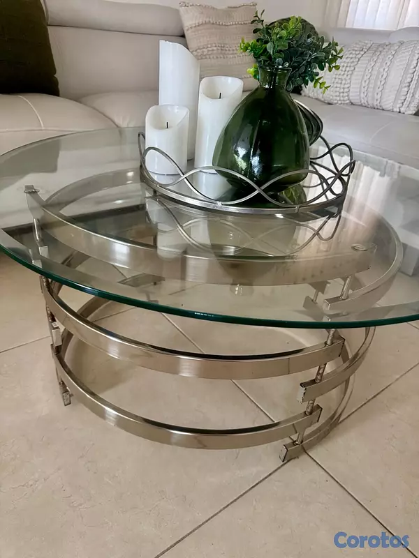 decoración y accesorios - Hermosa mesa de centro de sala de acero inoxidable .Con cristal  2