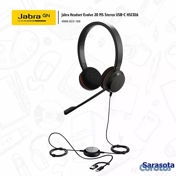 accesorios para electronica - Jabra HeadSet Evolve 20 MS Stereo USB-C HSC016 499 2