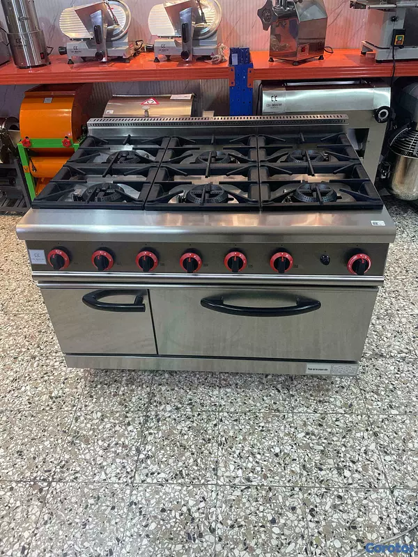 equipos profesionales - Estufa industrial comercial de 6 hornillas y horno 10